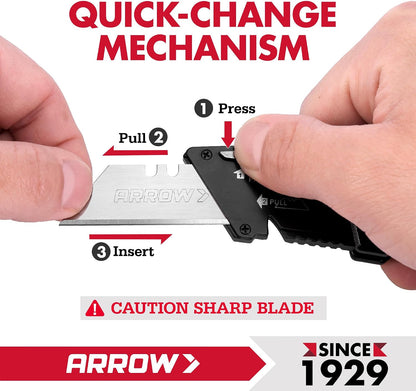 ARROW Folding Utility Knife, Quick Change Box Cutter with 10 Blades