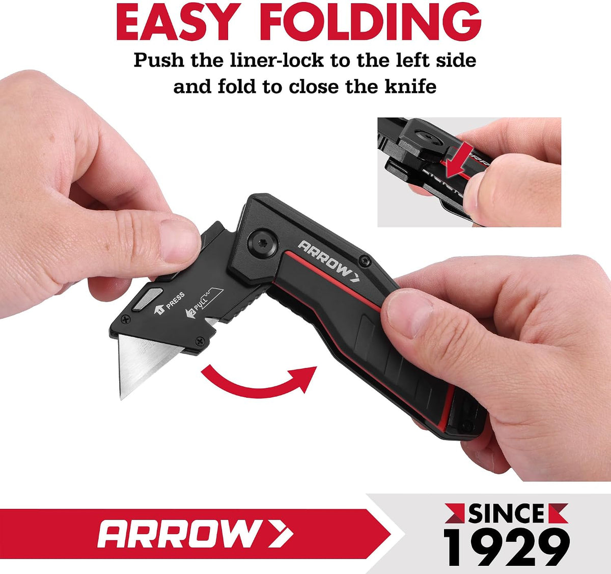 ARROW Folding Utility Knife, Quick Change Box Cutter with 10 Blades