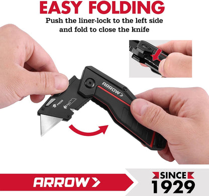ARROW Folding Utility Knife, Quick Change Box Cutter with 10 Blades