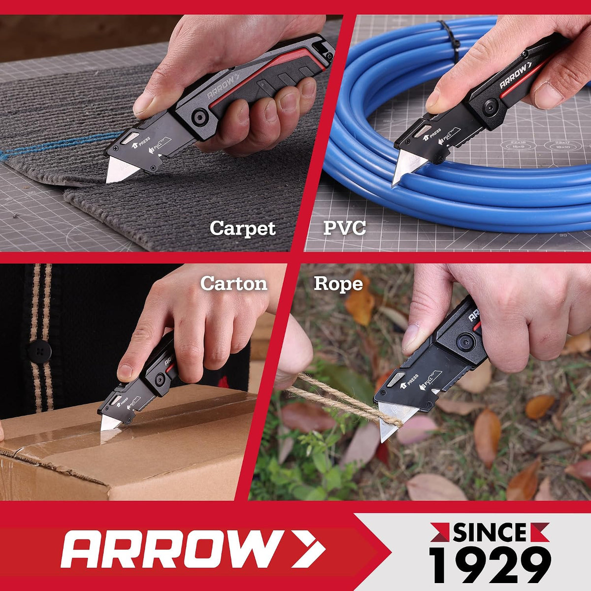 ARROW Folding Utility Knife, Quick Change Box Cutter with 10 Blades