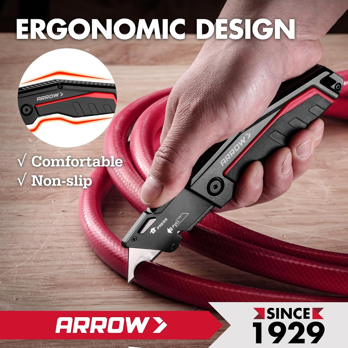 ARROW Folding Utility Knife, Quick Change Box Cutter with 10 Blades