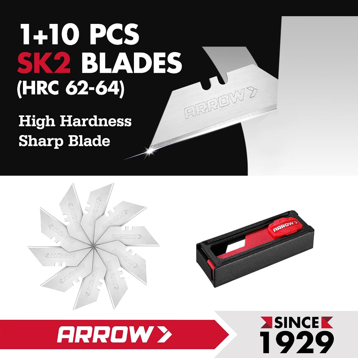 ARROW Folding Utility Knife, Quick Change Box Cutter with 10 Blades
