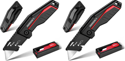 ARROW Folding Utility Knife, Quick Change Box Cutter with 10 Blades