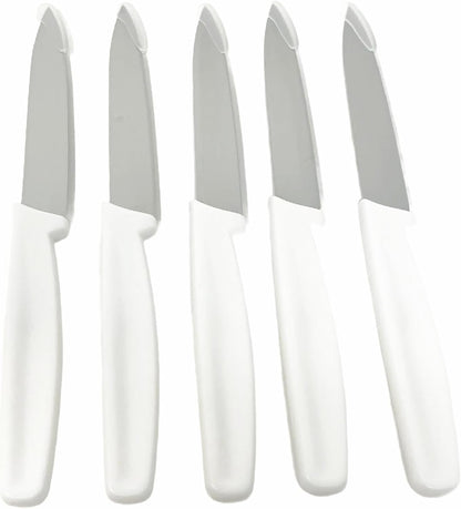 5 Pack - 4" Commercial Kitchen Paring Knives - White Handles, Razor Sharp