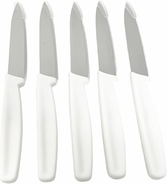 5 Pack - 4" Commercial Kitchen Paring Knives - White Handles, Razor Sharp