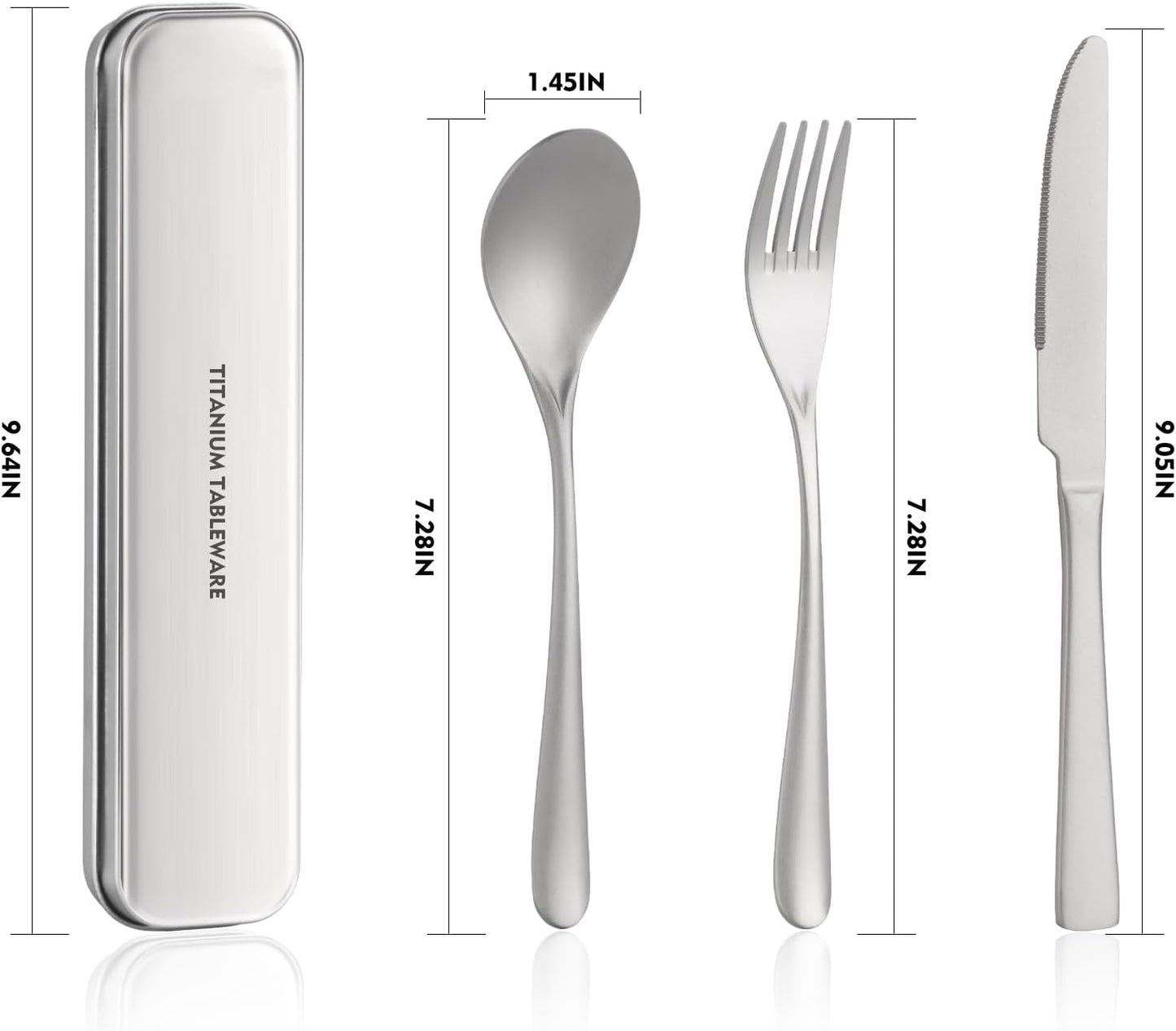 Titanium utensil travel set, portable lunch silverware set with box, including titanium chopsticks, spoon, fork, knife, reusable, suitable for, office, and outdoor dining (Titanium gray 4-piece set)