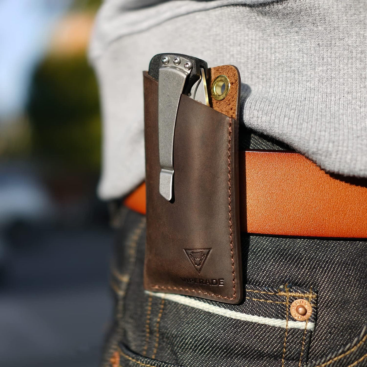 VIPERAED PJ11 EDC Small Leather Sheath for Belt,Leather Holster for Small Flashlight,Utility Small Leather Knife Sheath,Leather EDC Pocket Slip for Small Multitools