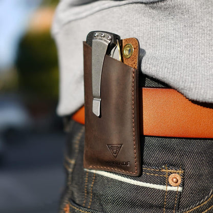 VIPERAED PJ11 EDC Small Leather Sheath for Belt,Leather Holster for Small Flashlight,Utility Small Leather Knife Sheath,Leather EDC Pocket Slip for Small Multitools
