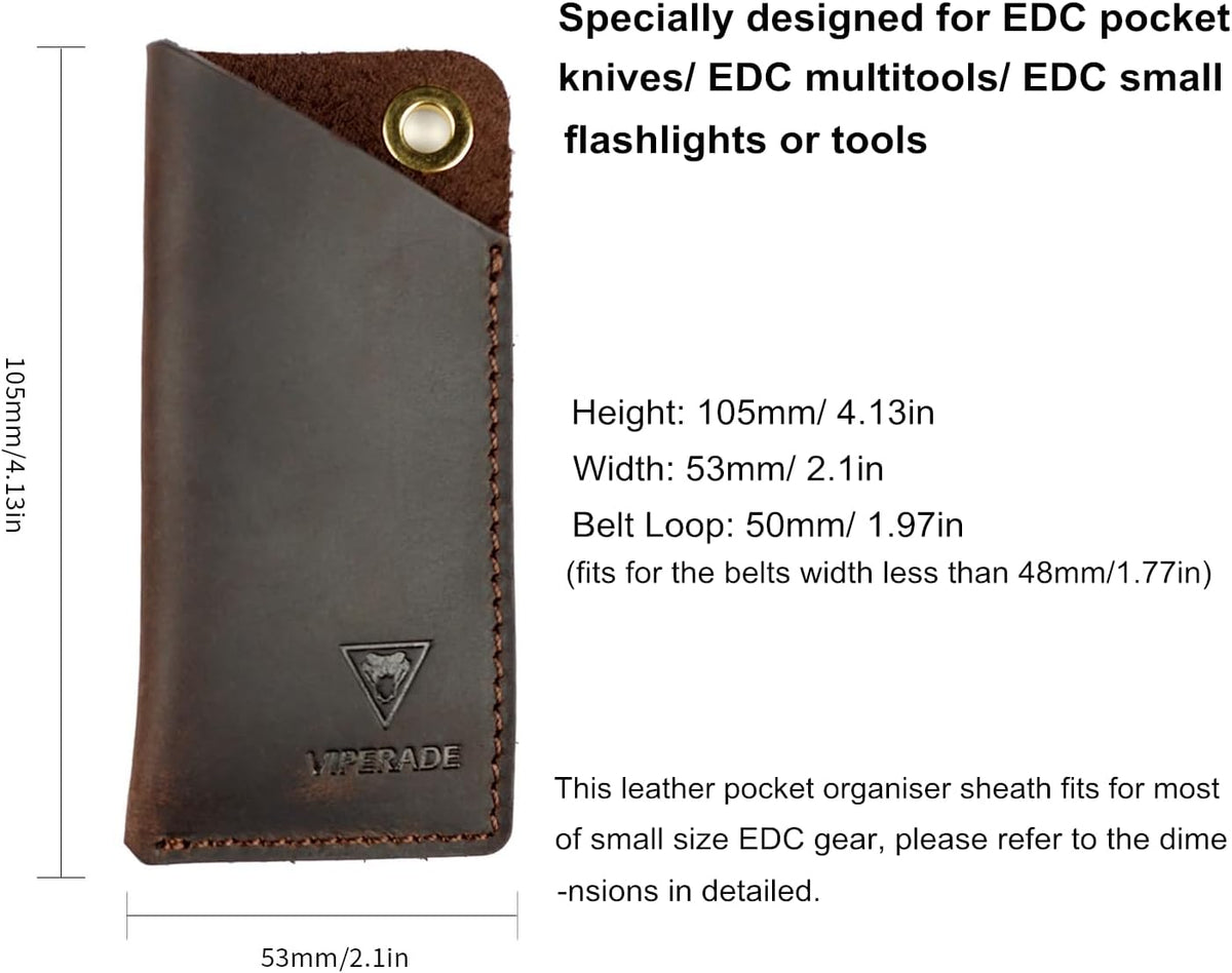VIPERAED PJ11 EDC Small Leather Sheath for Belt,Leather Holster for Small Flashlight,Utility Small Leather Knife Sheath,Leather EDC Pocket Slip for Small Multitools
