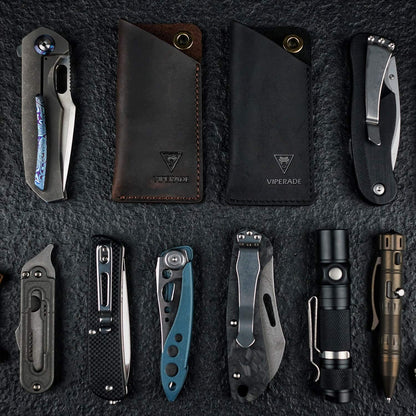 VIPERAED PJ11 EDC Small Leather Sheath for Belt,Leather Holster for Small Flashlight,Utility Small Leather Knife Sheath,Leather EDC Pocket Slip for Small Multitools