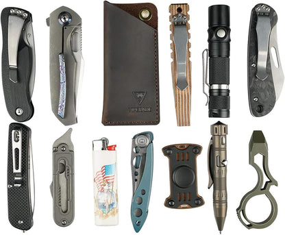 VIPERAED PJ11 EDC Small Leather Sheath for Belt,Leather Holster for Small Flashlight,Utility Small Leather Knife Sheath,Leather EDC Pocket Slip for Small Multitools