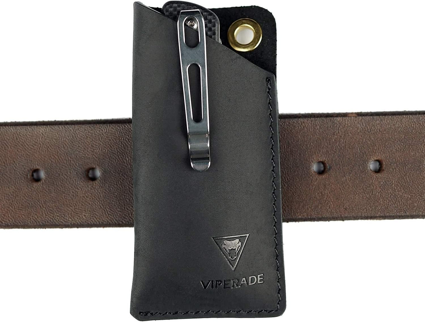 VIPERAED PJ11 EDC Small Leather Sheath for Belt,Leather Holster for Small Flashlight,Utility Small Leather Knife Sheath,Leather EDC Pocket Slip for Small Multitools