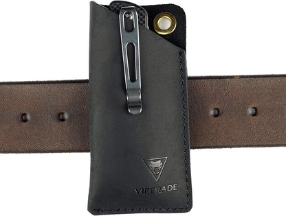 VIPERAED PJ11 EDC Small Leather Sheath for Belt,Leather Holster for Small Flashlight,Utility Small Leather Knife Sheath,Leather EDC Pocket Slip for Small Multitools