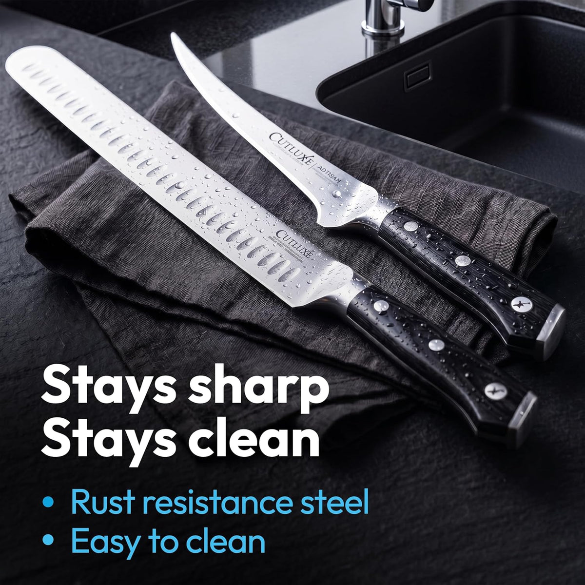 Carving Knife Set for BBQ & Brisket, 12" Slicing & 6" Boning Knife | Razor Sharp German Steel, Sheaths Included, Full Tang Ergonomic Handles for Meat Cutting