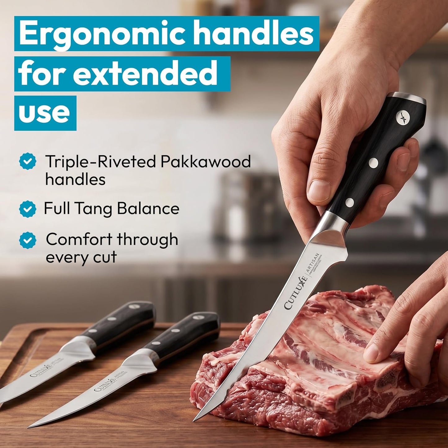 Carving Knife Set for BBQ & Brisket, 12" Slicing & 6" Boning Knife | Razor Sharp German Steel, Sheaths Included, Full Tang Ergonomic Handles for Meat Cutting