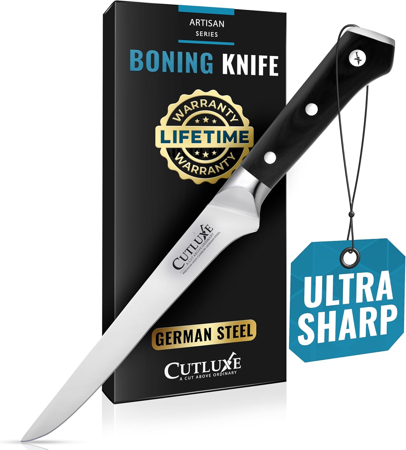 Carving Knife Set for BBQ & Brisket, 12" Slicing & 6" Boning Knife | Razor Sharp German Steel, Sheaths Included, Full Tang Ergonomic Handles for Meat Cutting