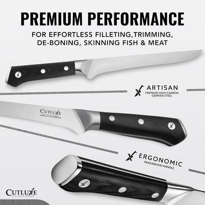 Carving Knife Set for BBQ & Brisket, 12" Slicing & 6" Boning Knife | Razor Sharp German Steel, Sheaths Included, Full Tang Ergonomic Handles for Meat Cutting