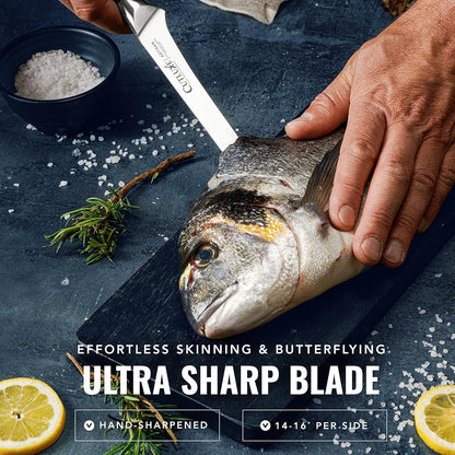 Carving Knife Set for BBQ & Brisket, 12" Slicing & 6" Boning Knife | Razor Sharp German Steel, Sheaths Included, Full Tang Ergonomic Handles for Meat Cutting