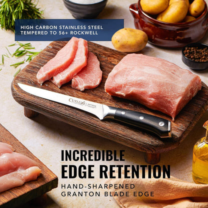Carving Knife Set for BBQ & Brisket, 12" Slicing & 6" Boning Knife | Razor Sharp German Steel, Sheaths Included, Full Tang Ergonomic Handles for Meat Cutting