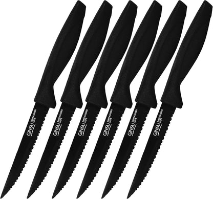 Daku 6-Piece Steak Kitchen Knife Set - Dishwasher Safe and Always Sharp, Perfect for Any Steak Lover – Practical Table Knives - Black