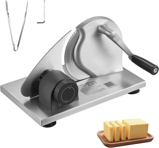 Manual Bread Slicer, 0-0.6" Adjustable Thickness Cheese Cutter, Hand Cranked Slicer for Homemade Bread - with Serrated Stainless Steel Blade for Kitchen, Restaurant, Bakery, Party