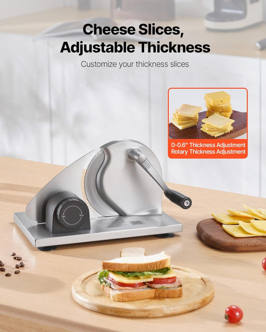 Manual Bread Slicer, 0-0.6" Adjustable Thickness Cheese Cutter, Hand Cranked Slicer for Homemade Bread - with Serrated Stainless Steel Blade for Kitchen, Restaurant, Bakery, Party