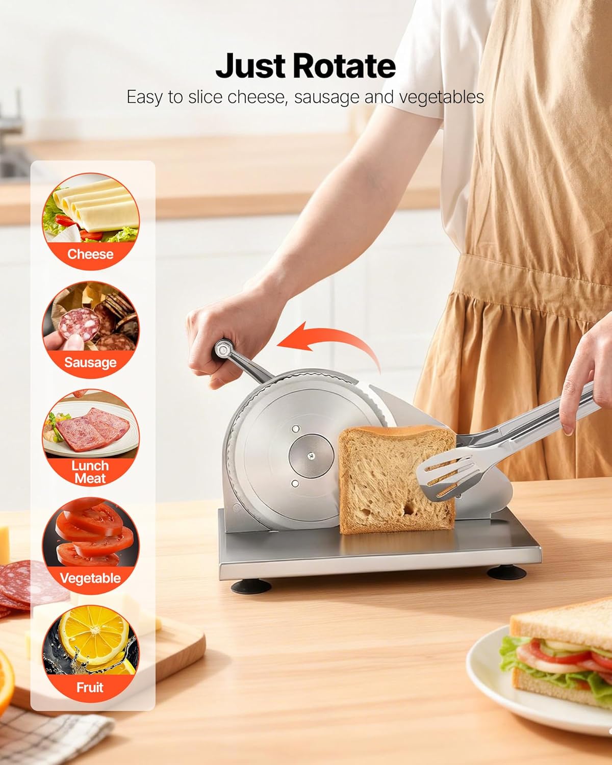 Manual Bread Slicer, 0-0.6" Adjustable Thickness Cheese Cutter, Hand Cranked Slicer for Homemade Bread - with Serrated Stainless Steel Blade for Kitchen, Restaurant, Bakery, Party