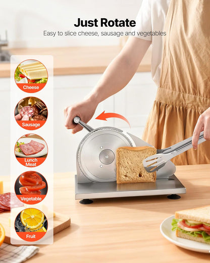 Manual Bread Slicer, 0-0.6" Adjustable Thickness Cheese Cutter, Hand Cranked Slicer for Homemade Bread - with Serrated Stainless Steel Blade for Kitchen, Restaurant, Bakery, Party
