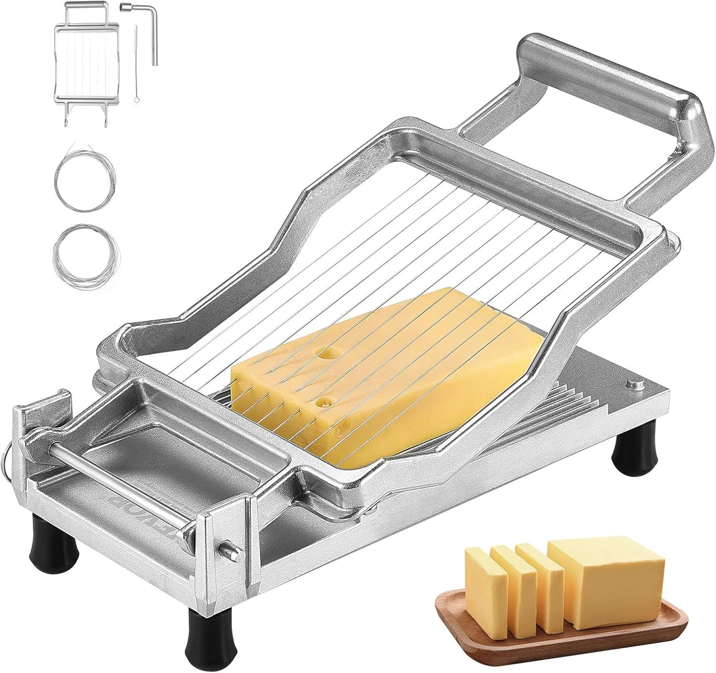 Manual Bread Slicer, 0-0.6" Adjustable Thickness Cheese Cutter, Hand Cranked Slicer for Homemade Bread - with Serrated Stainless Steel Blade for Kitchen, Restaurant, Bakery, Party