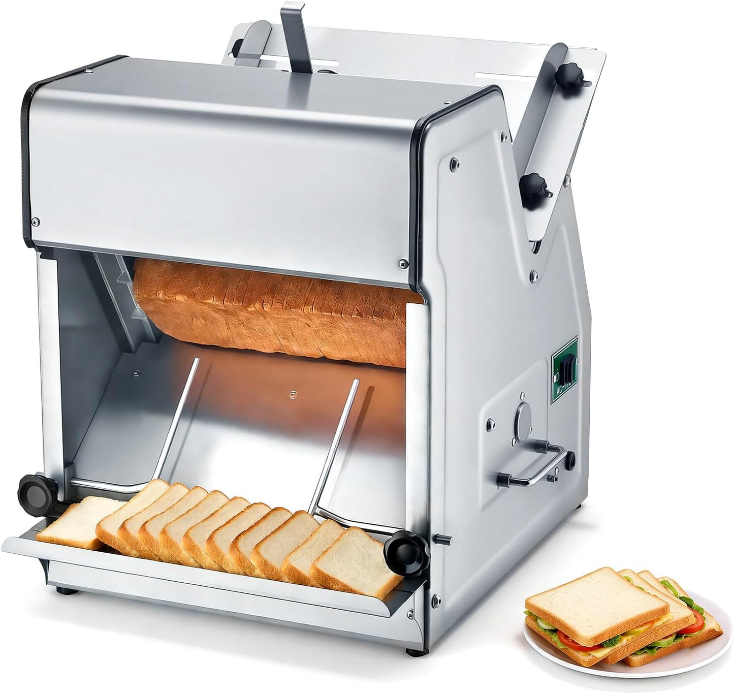 Manual Bread Slicer, 0-0.6" Adjustable Thickness Cheese Cutter, Hand Cranked Slicer for Homemade Bread - with Serrated Stainless Steel Blade for Kitchen, Restaurant, Bakery, Party