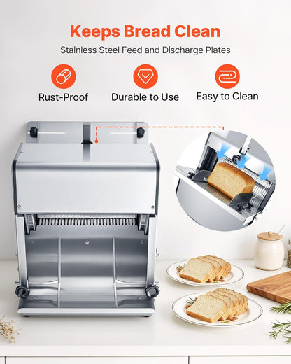 Manual Bread Slicer, 0-0.6" Adjustable Thickness Cheese Cutter, Hand Cranked Slicer for Homemade Bread - with Serrated Stainless Steel Blade for Kitchen, Restaurant, Bakery, Party