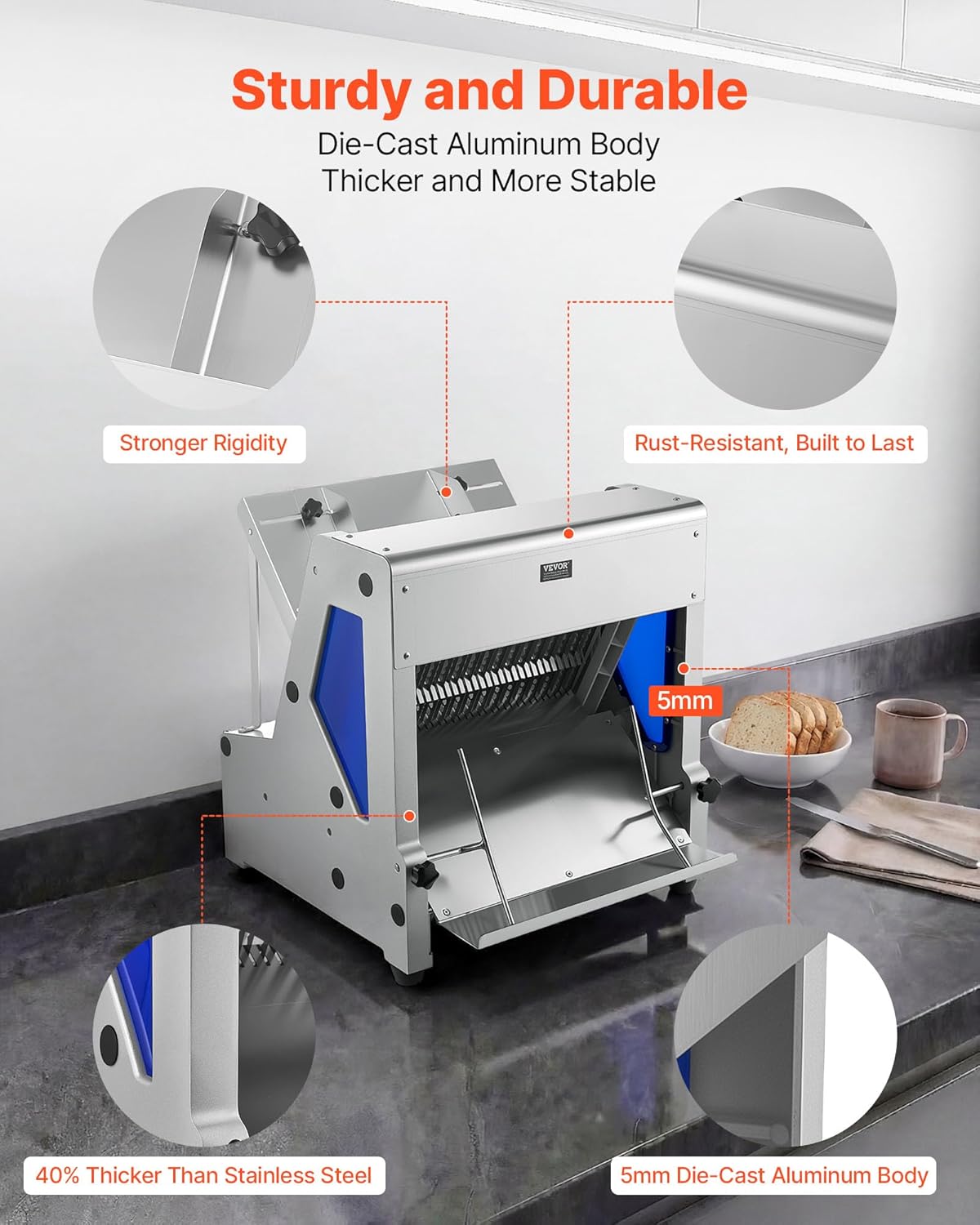 Manual Bread Slicer, 0-0.6" Adjustable Thickness Cheese Cutter, Hand Cranked Slicer for Homemade Bread - with Serrated Stainless Steel Blade for Kitchen, Restaurant, Bakery, Party