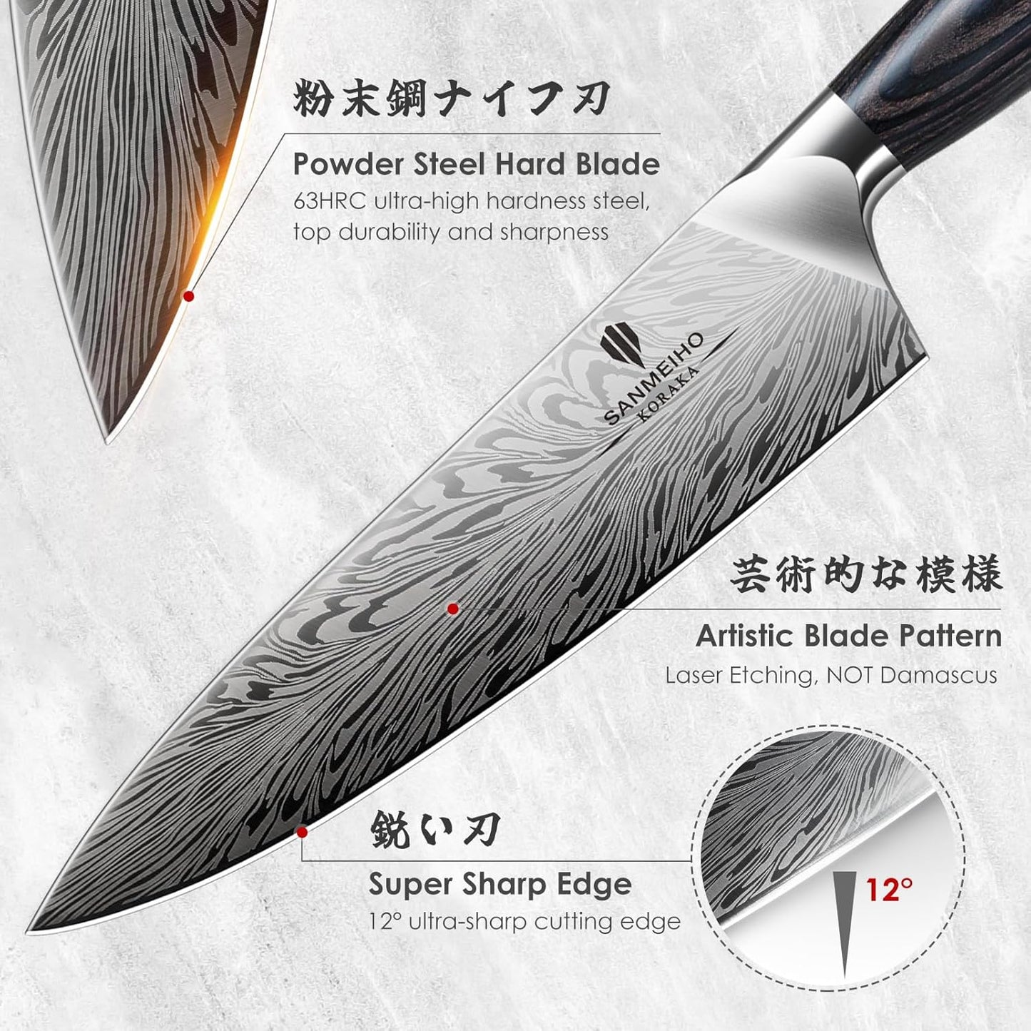 5PCS Knife Set, Kitchen Knife Sets in Powder Steel, Ultra Sharp Japanese Knives Set High Carbon Steel Chef Knives Sets, Cooking Knives Set with Ergonomic Pakkawood Handle