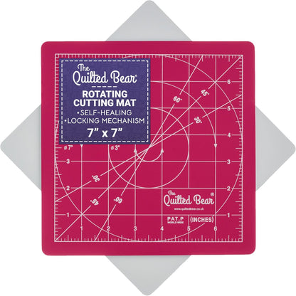 The Quilted Bear Rotating Cutting Mat 12" x 12" - Locking & Rotating Self Healing Cutting Board for Sewing, Fabric & Quilting - 360 Degree Sewing Supplies Mat for Craft Table (Pink)