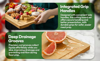 BH&DT Cutting Board Set, Bamboo Cutting Boards for Kitchen with Juice Groove,Multipurpose Board for Food Prep and Serving meat cutting board,cutting,boardgift set,wood board,bamboo cutting board set.