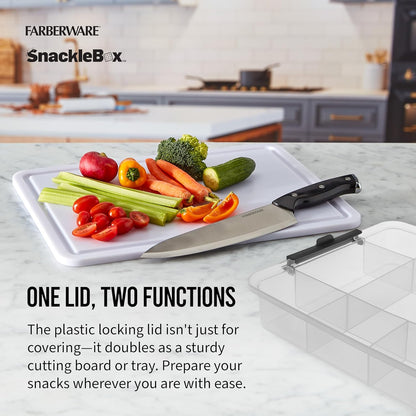 Farberware Build Snacklebox Serving Tray with Locking Bamboo Cutting Board Lid, Portable Storage Container with Compartments for Charcuterie, and More, Natural