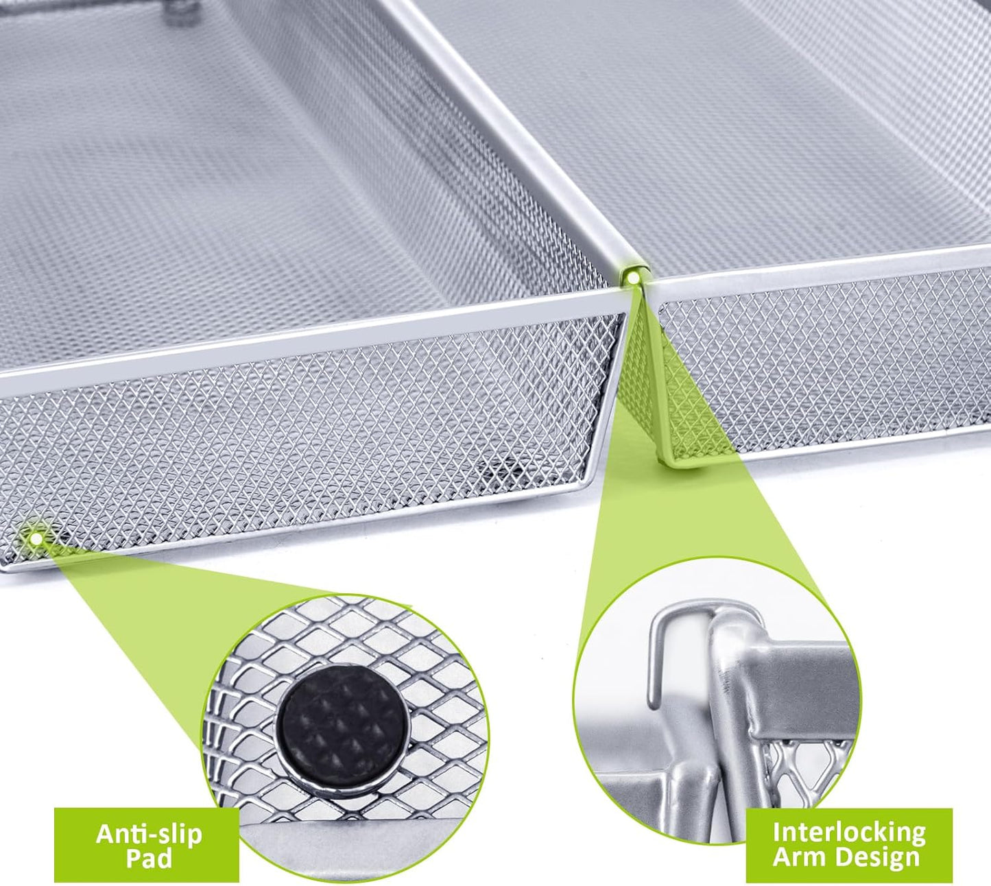 Neudeco Silverware Organizer,Mesh Drawer Organizer for Kitchen，Metal Utensil Organizer for Flatware, Knives, Spoons,Cosmetic (Silver 9 * 3 * 2 inch Pack6)