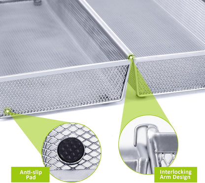 Neudeco Silverware Organizer,Mesh Drawer Organizer for Kitchen，Metal Utensil Organizer for Flatware, Knives, Spoons,Cosmetic (Silver 9 * 3 * 2 inch Pack6)