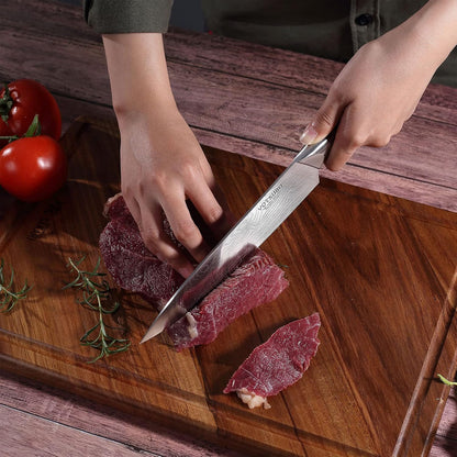 YOTSUBA Carving Knife and Fork Set, Meat Cutting Knife, Razor-Sharp German Stainless Steel Knives Fork Set with Ergonomic Wood Handle, Slicing Knives for Meats, BBQ & Vegetables