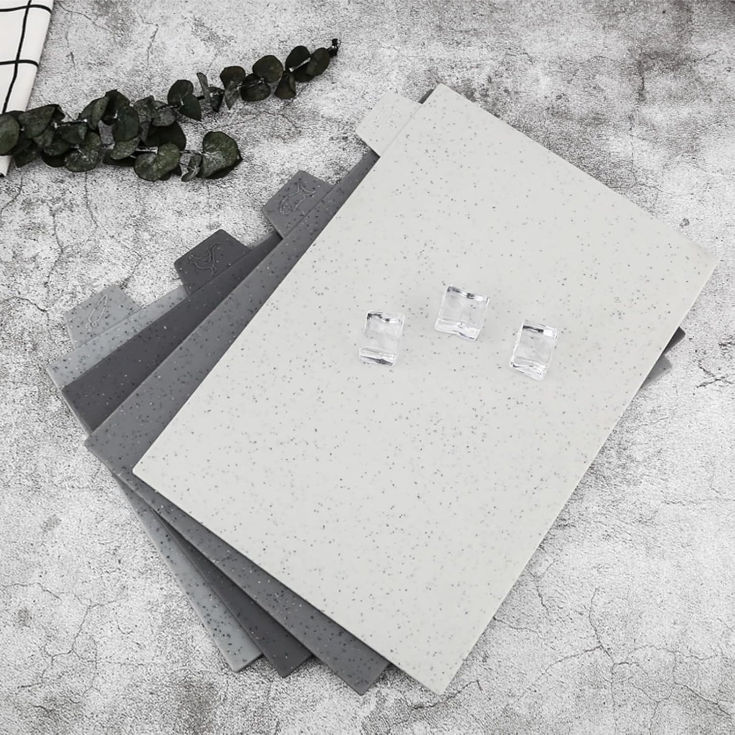 4-Piece Stone-Pattern Cutting Board Set with Storage Stand | Color-Coded, Non-Slip, Dishwasher Safe | Durable Large Food Chopping Boards