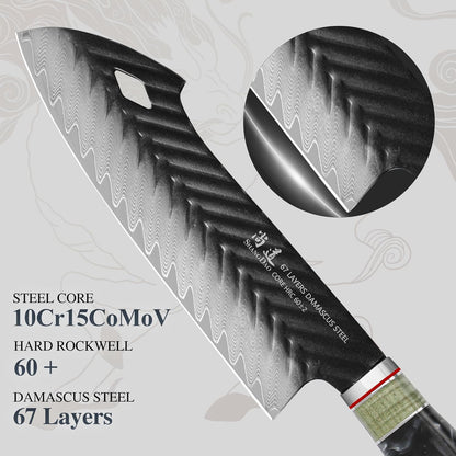 SHANGDAO Damascus Chef Knife 8 Inch,67 Layers Alloy Steel Professional Kitchen Knives with Leather Sheath, Hand Forged Resin & Wood Handle QILIN Series