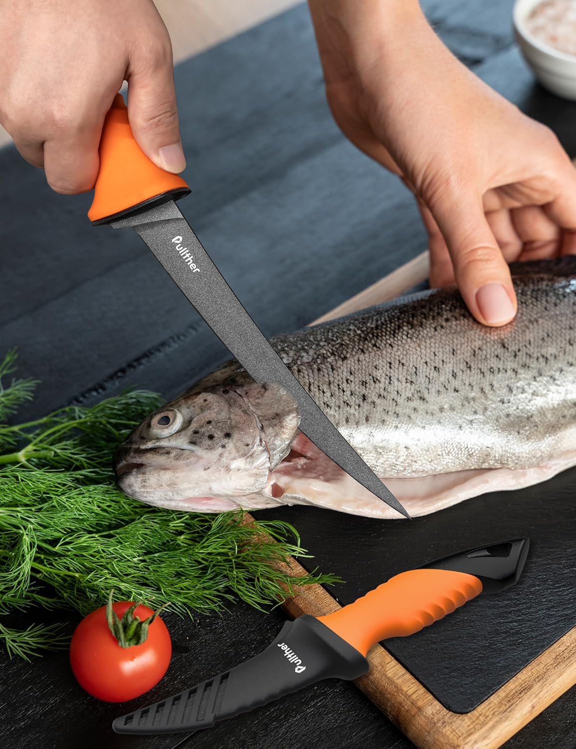 2 pcs Fillet Knife for fish,7 Inch Fillet Knives and 5 Inch Stainless Steel Fishing Bait Knife with Magnetic Protective Sheath,Fishing Gear Set with Non-Slip Handle