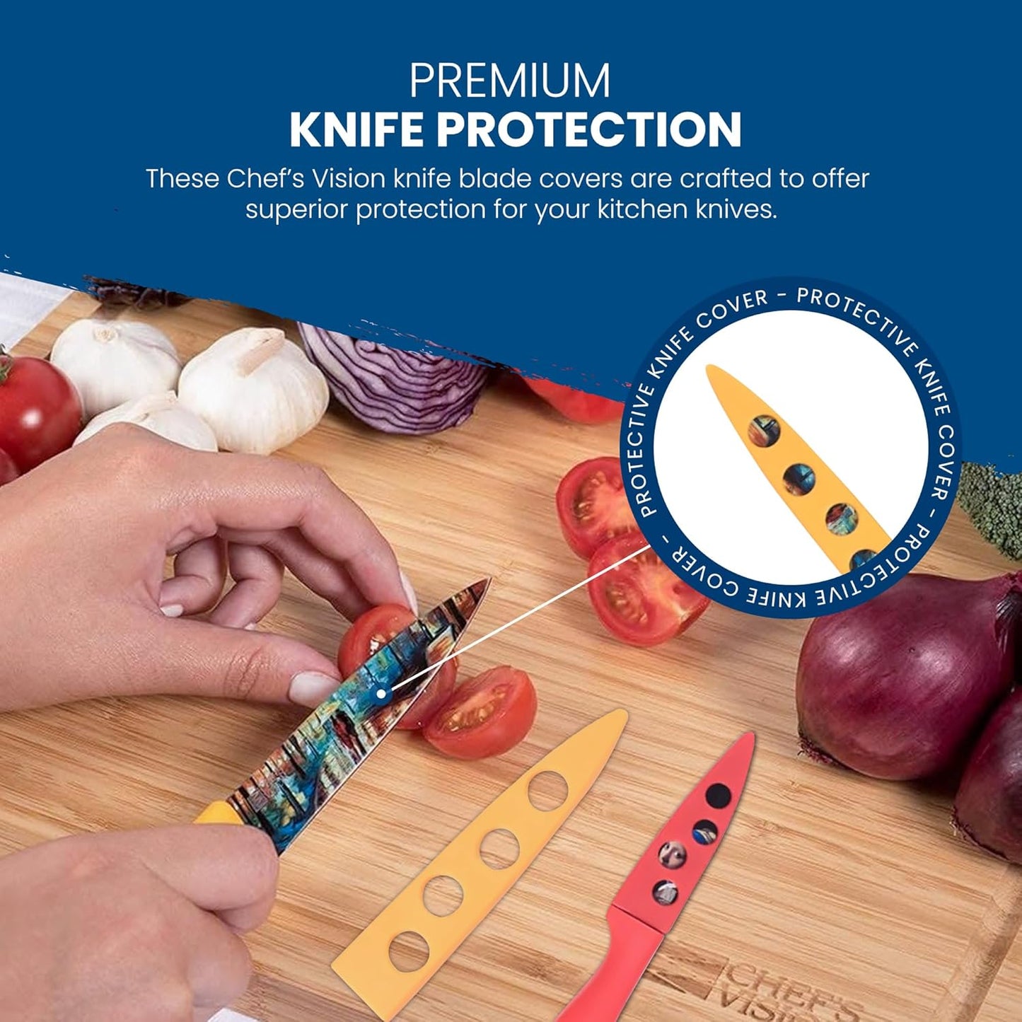 CHEF'S VISION Landscape Knife Blade Covers - Premium Kitchen Knife Guards - Protect your Knives With Stylish Knife Sheaths - Durable and Protective Knife Sleeves - Knives not Included