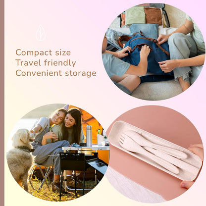 Wheat Straw Travel Utensils Set with Case - Kids Cutlery Set - BPA Free Portable Silverware for Lunch Box - Fork Spoon Knife Set with Case - Eco Friendly - Reusable Utensils