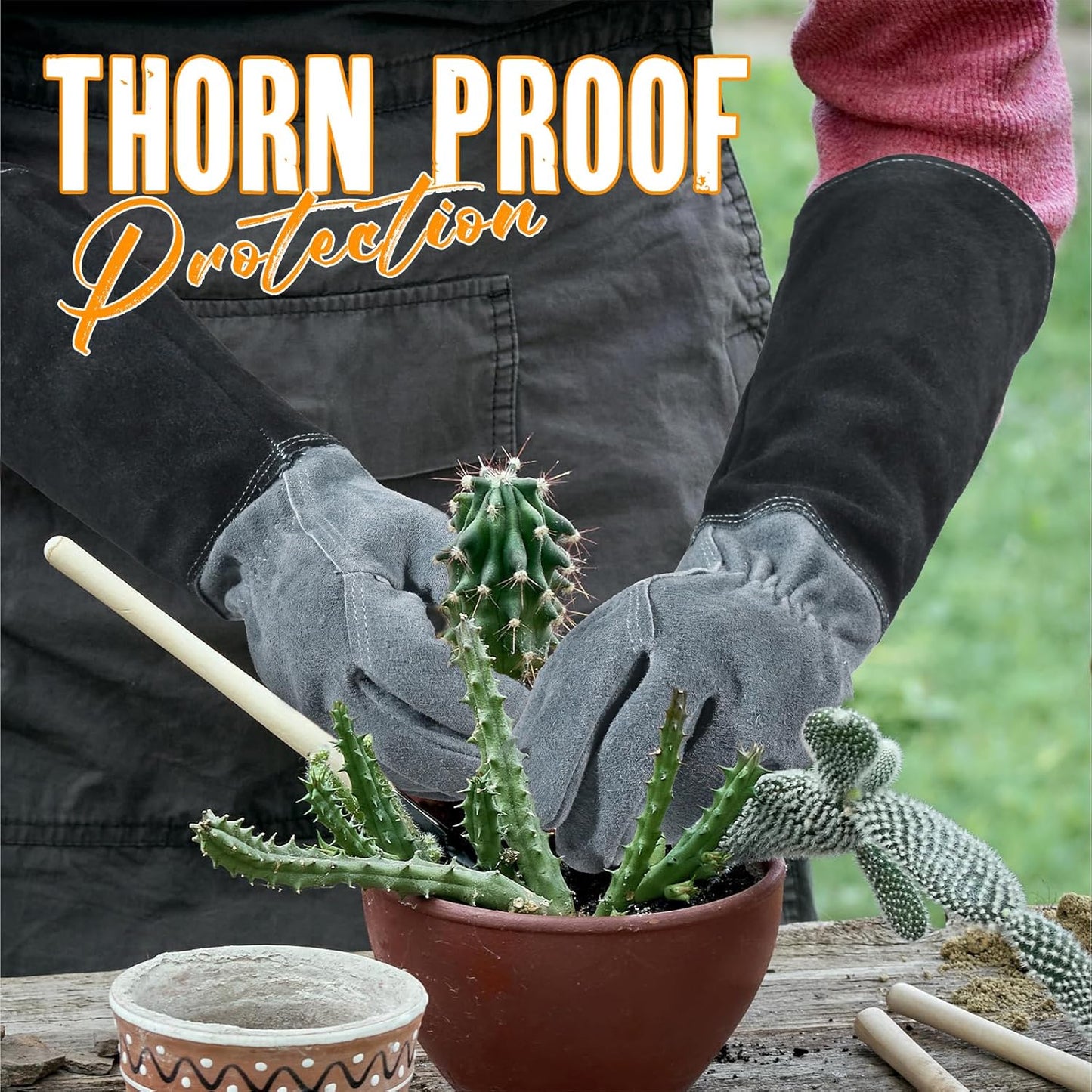 HANDLANDY Rose Pruning Gloves for Men & Women, Long Thorn Proof Gardening Gloves, Breathable Pigskin Leather Gauntlet, Best Garden Gifts & Tools for Gardener