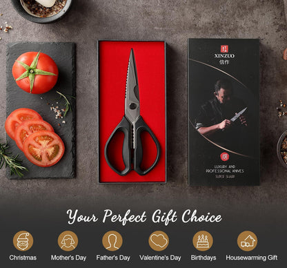 XINZUO Sandvik 14C28N Stainless Steel Multi-Purpose Kitchen Shear,Heavy Duty Kitchen Food Scissors For (Meat/Herbs/Poultry),With Silver Aluminum Alloy Handle