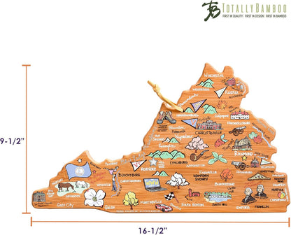 Totally Bamboo Tennessee State Shaped Cutting Board and Charcuterie Serving Platter with Artwork by Fish Kiss, Includes Hang Tie for Wall Display - Colors B