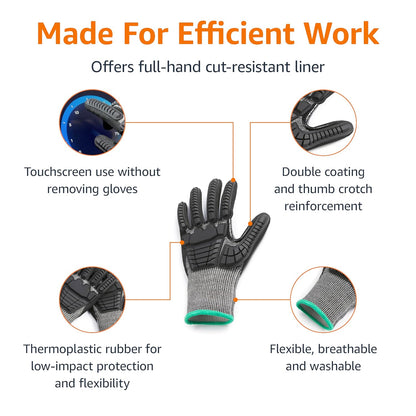 Amazon Basics Cut Level A2, Abrasion ANSI Level A4, Impact Protection Work Gloves, Touchscreen Compatible, 15G Sandy Nitrile Palm, Cut-Resistant, Pack of 100 Pairs, Black, Size XX-Small