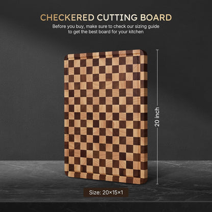 3 Packs Cutting Boards for Kitchen Checkered Cutting Board Acacia Wood Charcuterie Board Serving Heavy Duty Non Toxic Slip Butcher Block Wood Chopping Board with Juice Grooves Handles