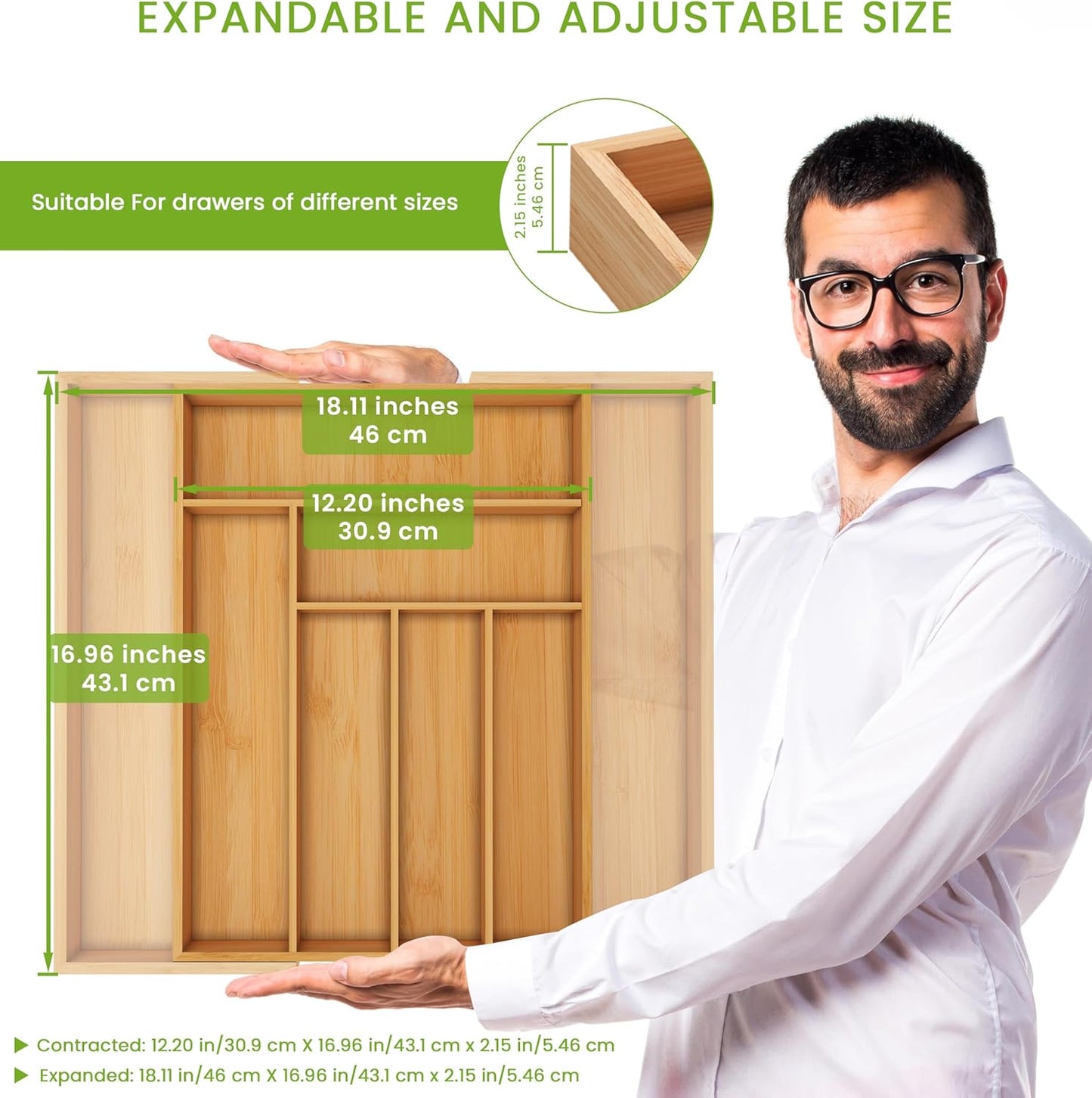 Utopia Kitchen Expandable Bamboo Utensil Drawer Organizer, Silverware Organizer for Cutlery, Utensils, Flatware Holder (6-8 Slots, Mint) Pack of 1